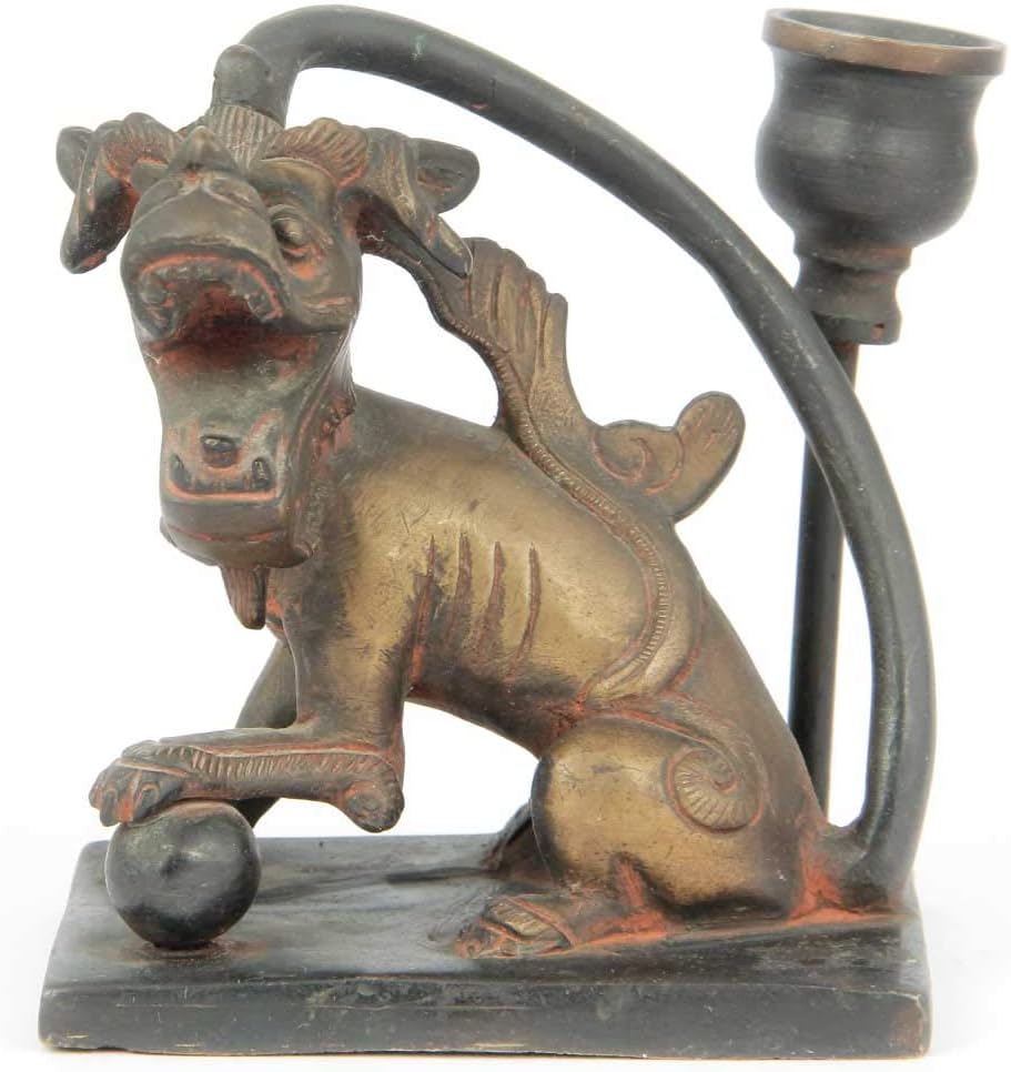 Indian Shelf Vocalforlocal Handmade Vintage Brass Foo Dog Candle Holder