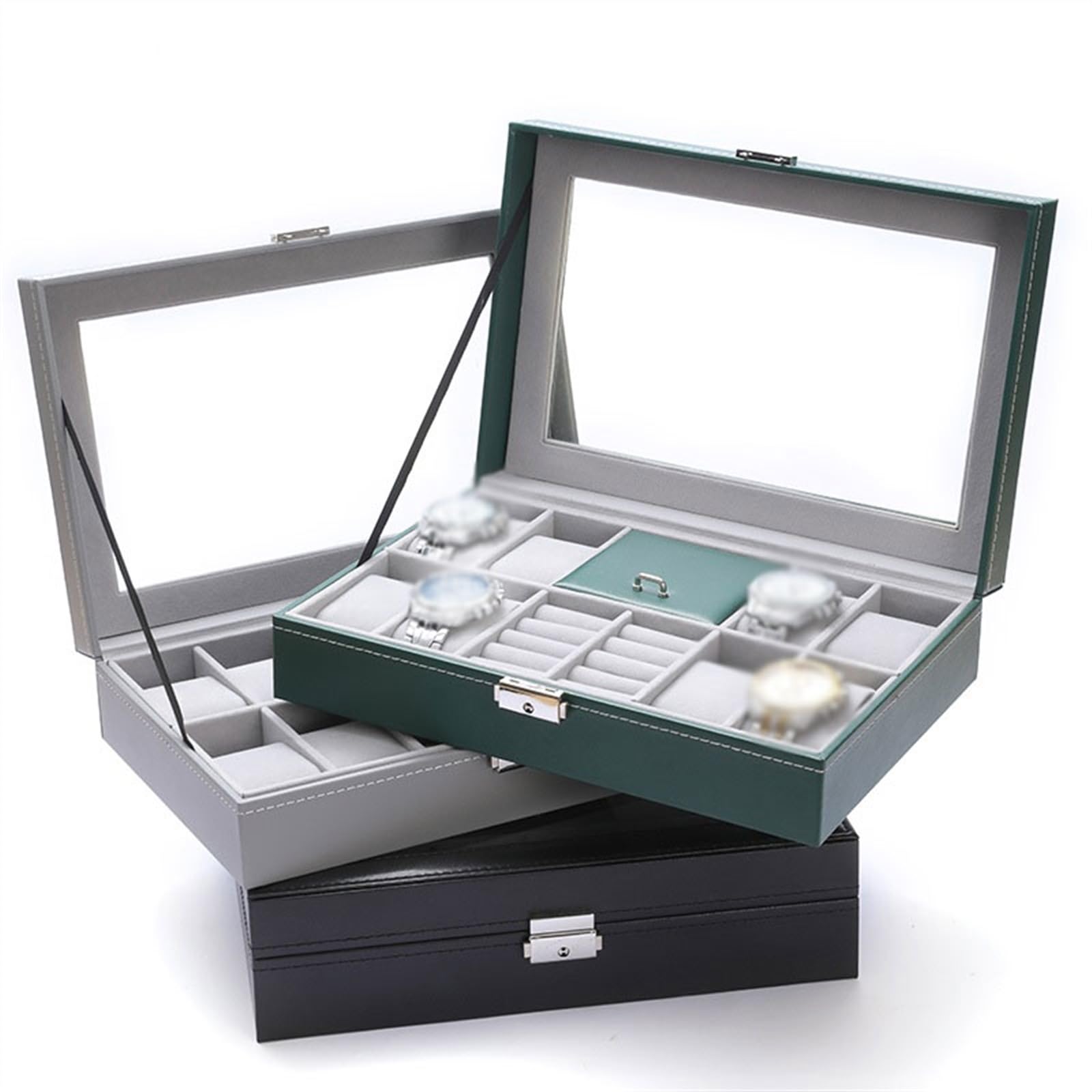 XBTGS Uhren-Display-Box, multifunktionale Schmuck-Aufbewahrungsbox, Ringuhren-Aufbewahrungsbox, Leder-Uhrenständer, Schmuck-Display-Box, Uhrengehäuse für Herren