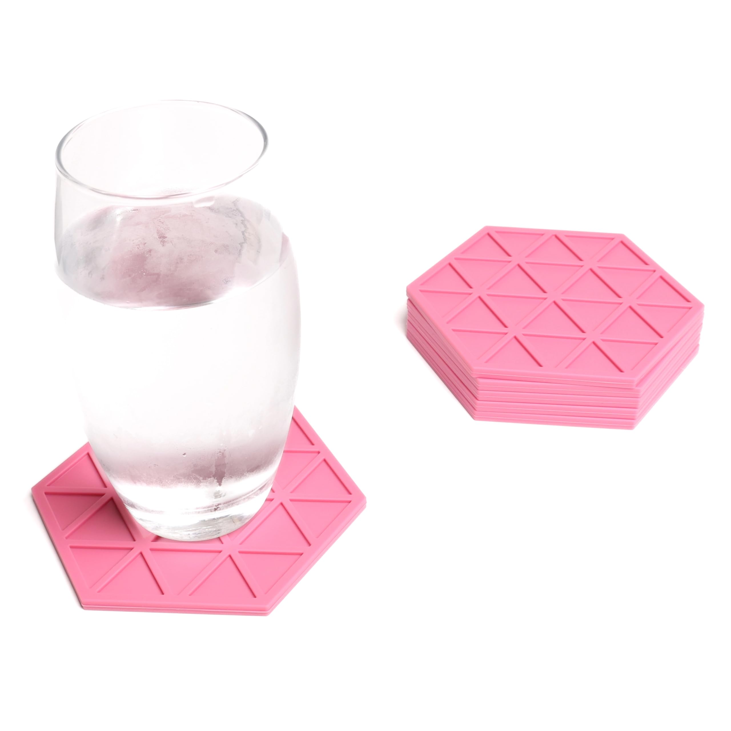 Pink Silicone Drinks Coasters set of 6 by Stone & Thyme, a UK Brand. Scandinavian Style Hexagon Coasters, Non Slip, Heatproof - Image 2