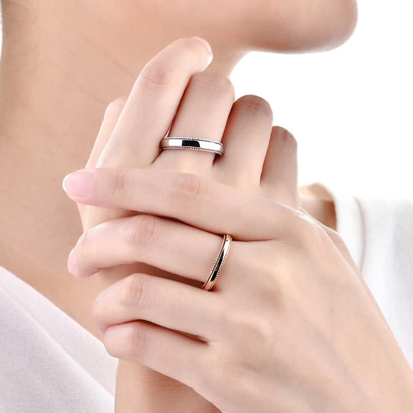 Coppia Anelli Fidanzamento Oro Rosa 9 K / 14 K / 18 K, Rotondo Lucido, Anelli Matrimonio Oro Rosa Uomo Donna
