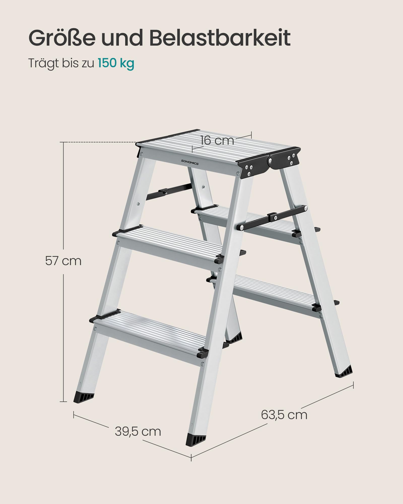 HOMCOM Trittleiter 3 Stufen Alu - Klappleiter 150kg 104cm Weiß