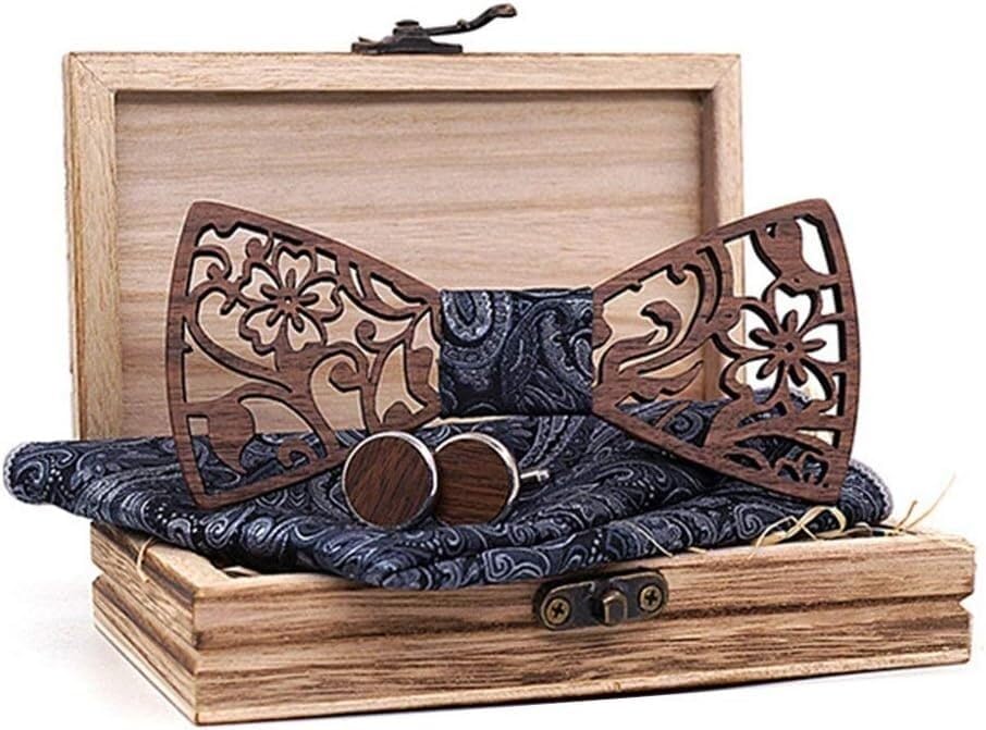Corbata de moño de madera para hombre con set