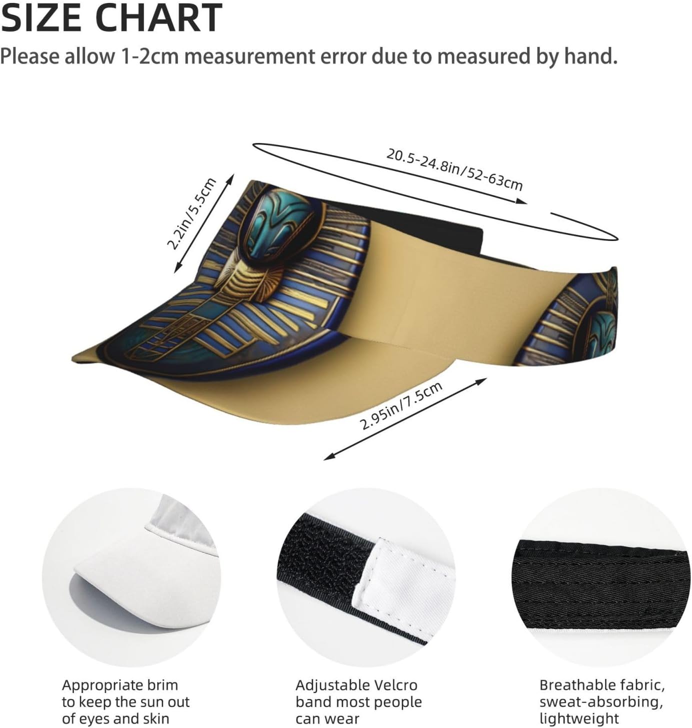 Egyptian Scarabs Print Sports Sun Visor Hats,Adjustable Sun Caps for Men Women Adults Lightweight Black