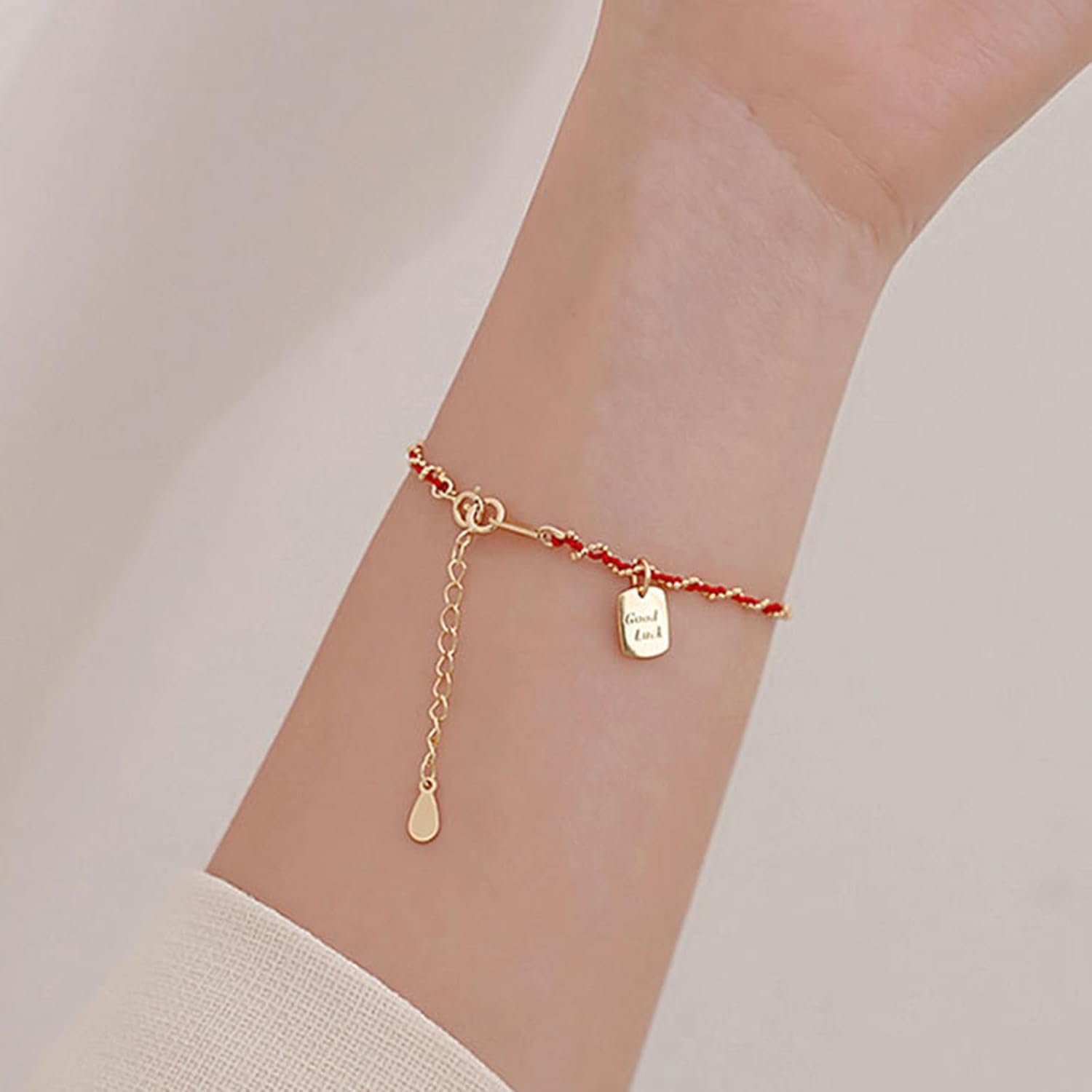 Lucky Red String Protection Bracelets for Women Men 925 Sterling Silver 14K Gold Plated Adjustable Gold Chain Red String Bracelet Red Braided Initial Strand Bracelet Handmade Jewelry for Couple Daughter Birthday Valentine's Day - Image 8