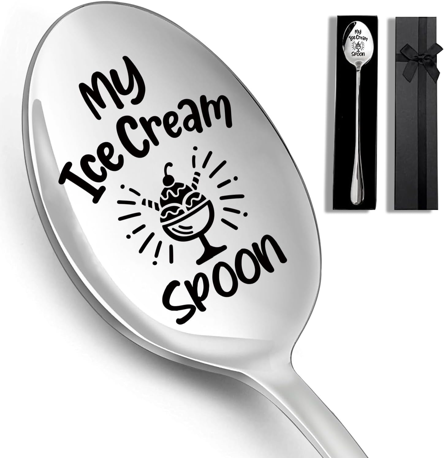 My Ice Cream Spoon Engraved Stainless Steel Spoon, Ideal Coffee and Ice Cream Spoon for Women Men Friends Sister Mom Birthdays Christmas Thanksgiving Day Gift