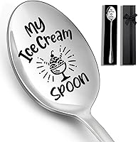Kisjo Engraved Stainless Steel Ice Cream Spoon - 7.5" Long Handle Coffee Spoon, Perfect Birthday Christmas Gift for Women Men Friends Mom