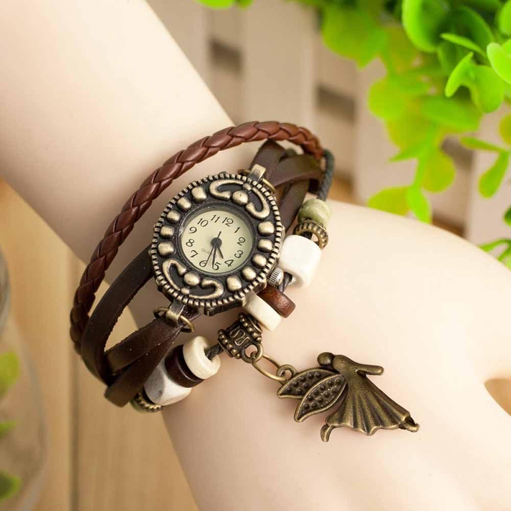 6 Colors Fashion Weave Wrap Around Leather Bracelet Lady Woman Wrist Watch All-match Bracelet Wrist Watches (grey)