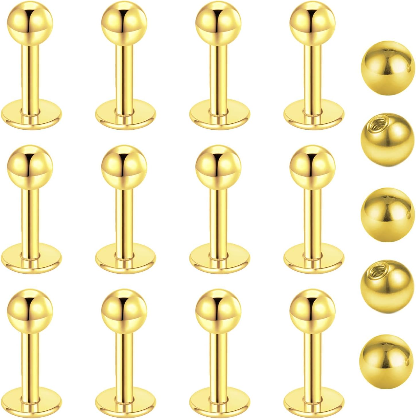 12pcs Lip Studs Labret Bars Stainless Steel 6-12mm Silver Gold Black Helix Tragus Stud Piercing Jewellery