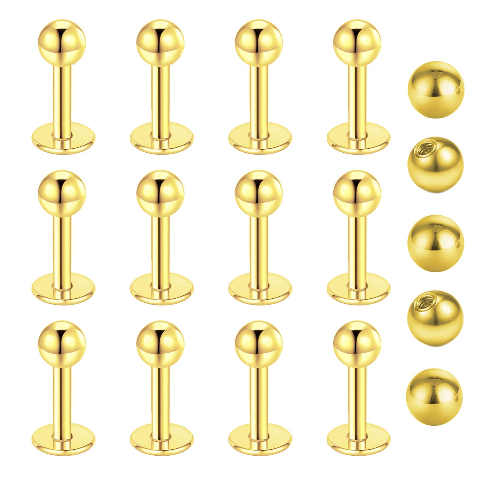 12pcs Lip Studs Labret Bars Stainless Steel 6-12mm Silver Gold Black Helix Tragus Stud Piercing Jewellery