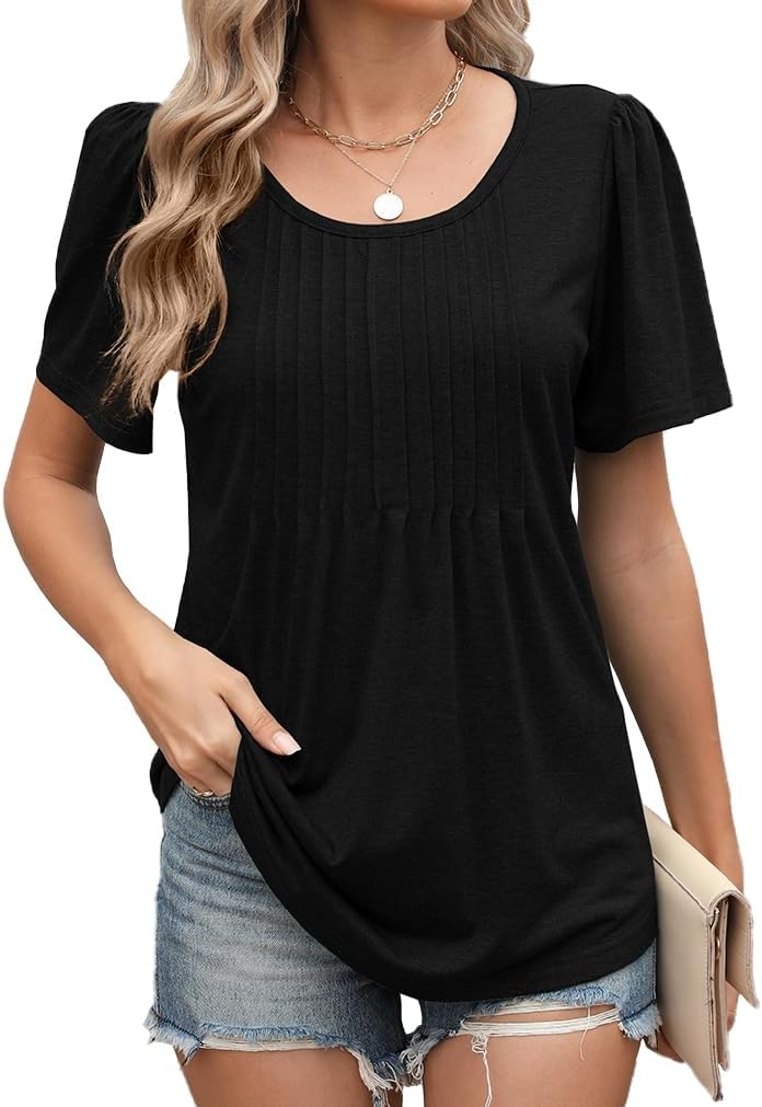 Famulily Maglietta estiva cava da donna UK, magliette a maniche corte con volant alla moda con scollo quadrato camicette larghe top, bianco, S