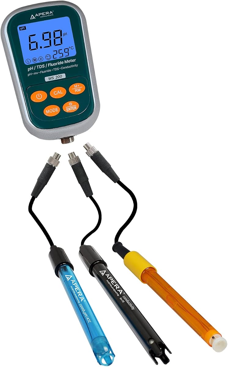 Apera Instruments WS200 Fluoride/pH/Conductivity 7-in-1 Portable Meter Kit