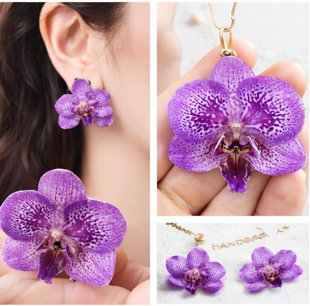 4PCS Real Phalaenopsis Orchid Resin Flower for Jewelry Making, Natural Preserved Flower Charm, DIY Earrings Pendant, Handmade Floral Craft Supply, Unique Botanical Decoration
