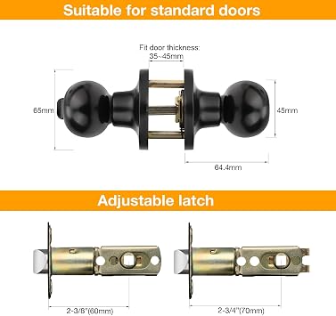 Gobrico 1 Pack Egg Shaped Door Knobs Black Oval Door Knobs Privacy Door Handles for Bedroom Bathroom with Black Finish Stainless Steel Interior Door Handles