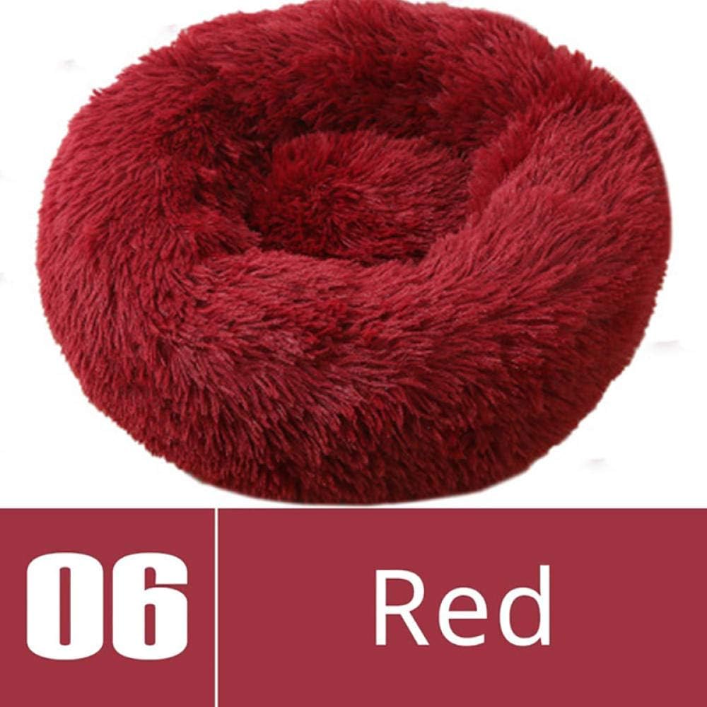 Pet Bed Red Cat Bed Round Long Plush Super Soft Pet Bed Winter Warm Sleeping Bag For Dogs Puppy Nest Cat Mat 1Pcs M 60Cm