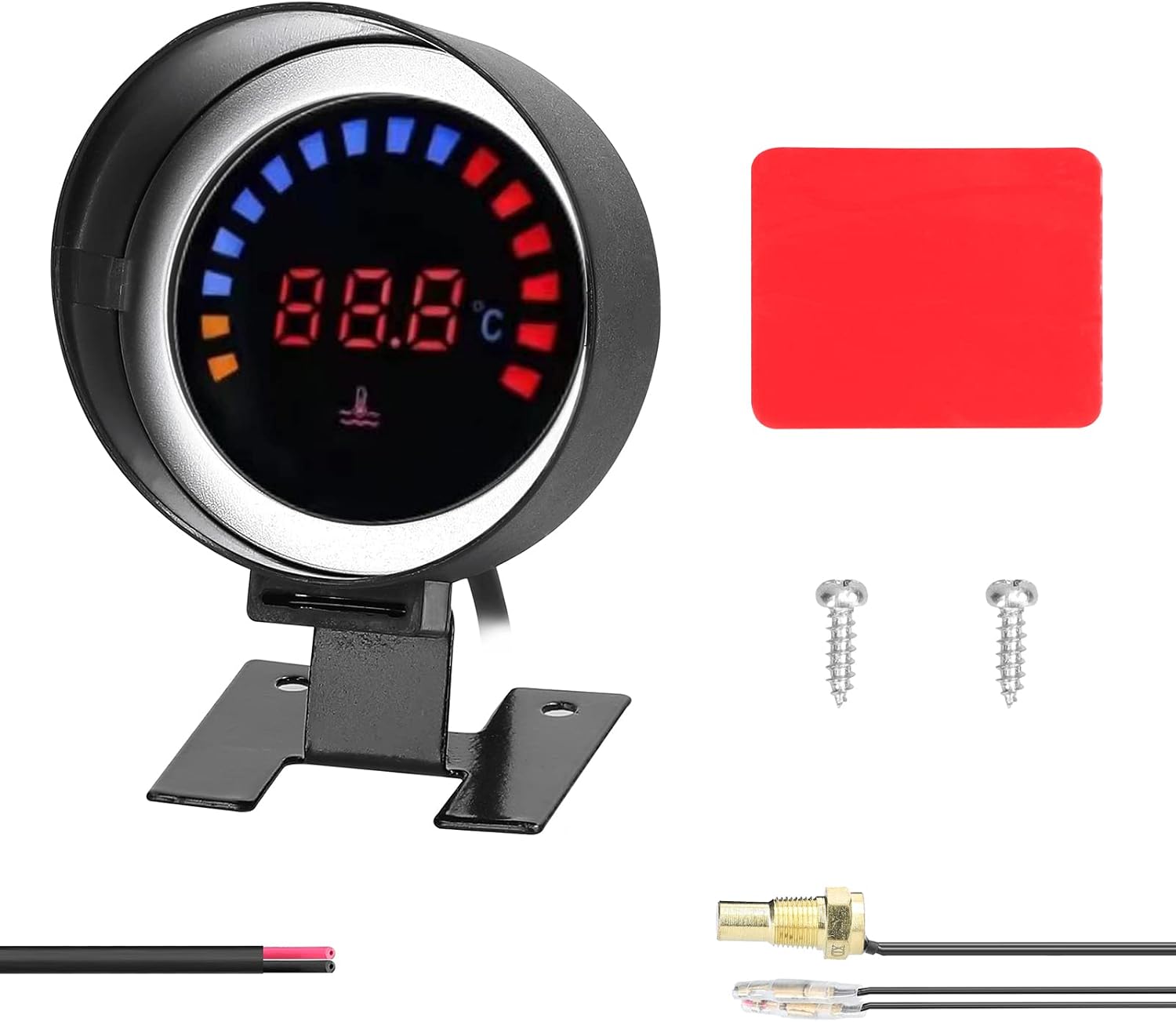 Shkalacar Water Temperature Gauge, 0-120℃ 52mm Water Temp Thermometer Meter Kit Car Digital Meter LED Display with Sensor Alarm for Marine Boat, Ship, Car, Truck, Vehicle, Automotive