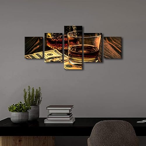 Vista 27 de Imágenes de pared para sala de estar, pintura de copa de vino tinto, bebidas alcohólicas, 5 paneles, lienzo, arte de pared, pósteres e impresiones
