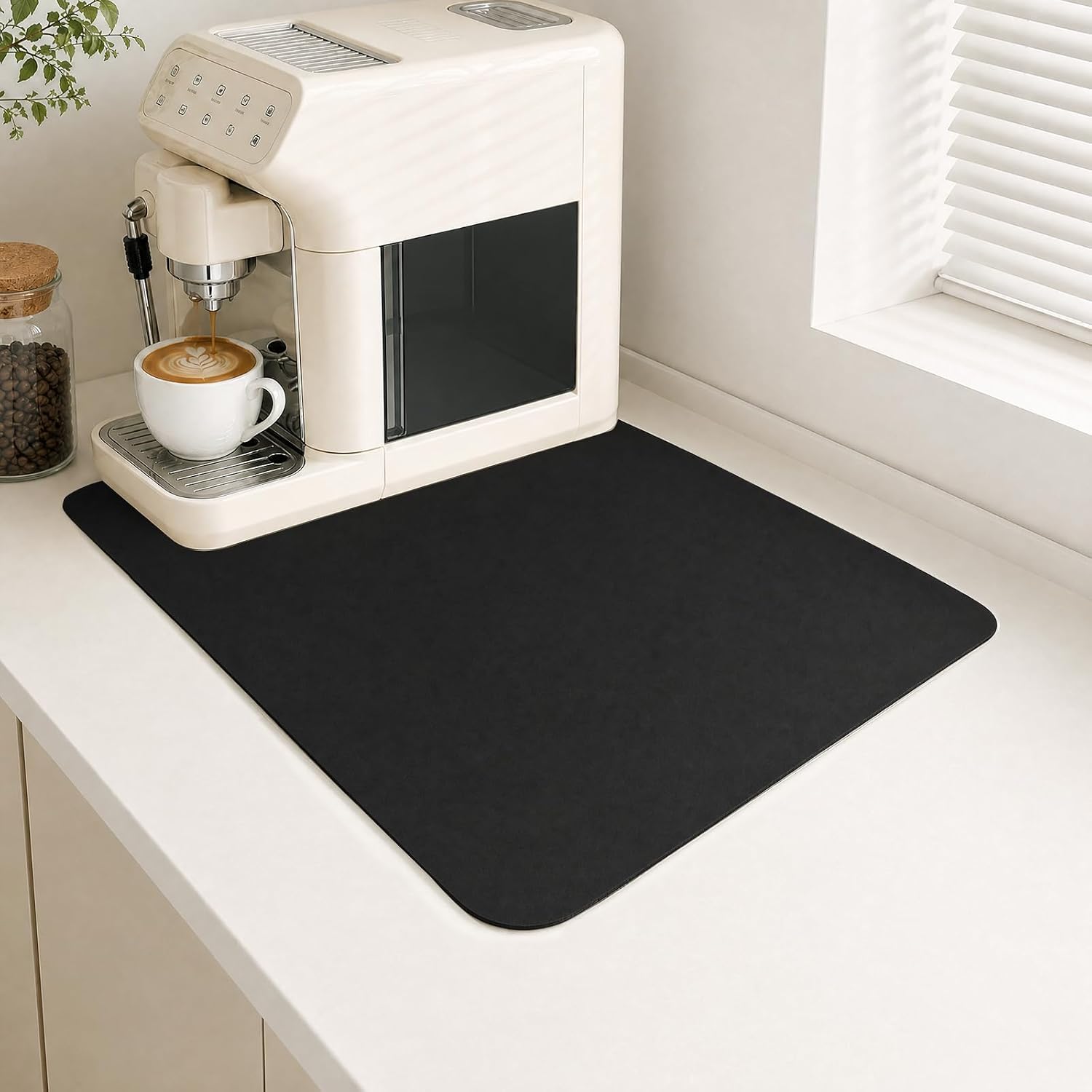 Coffee Mat Dish Drying,Non-Slip Easy Clean Sink Mat,Heat-resistant ,Fit Under Coffee Maker, Espresso Machine, Pot, Dish Rack (black, 16"x20")
