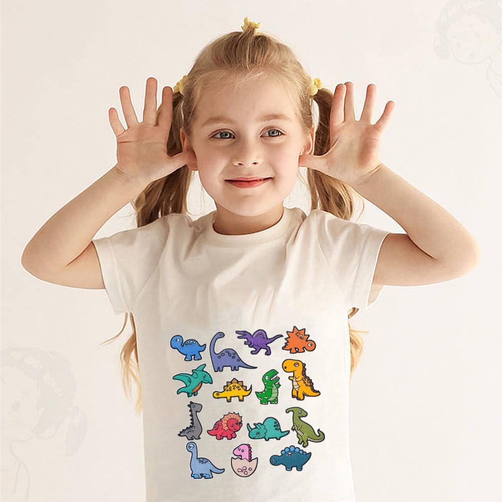 15 PCS Dinosaur Iron on Patch, Dinosaur Embroidery Patches, Iron on Patches Set, Applique Funny Dinosaurs Iron On Embroidered Patch for Clothes Bags Hats T-Shirts Jeans Jackets DIY Accessory image 5