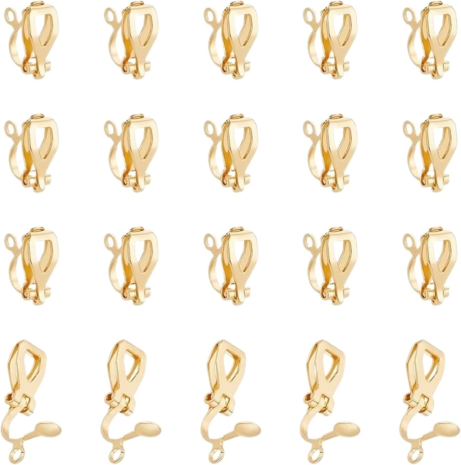 Clip On Earring Backs 40Pcs Real 18K Plated Clip-On Earring Findings with Loop 12mm Long Stainless Steel Earrings Converter Components