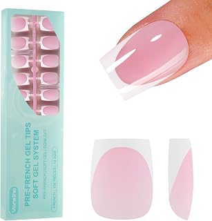 150Pcs French Gel Nails, Vansiho French Tip Press on Nails Pink, Short Square Soft Gel Nails False Nail for Nail Art DIY 15 Sizes