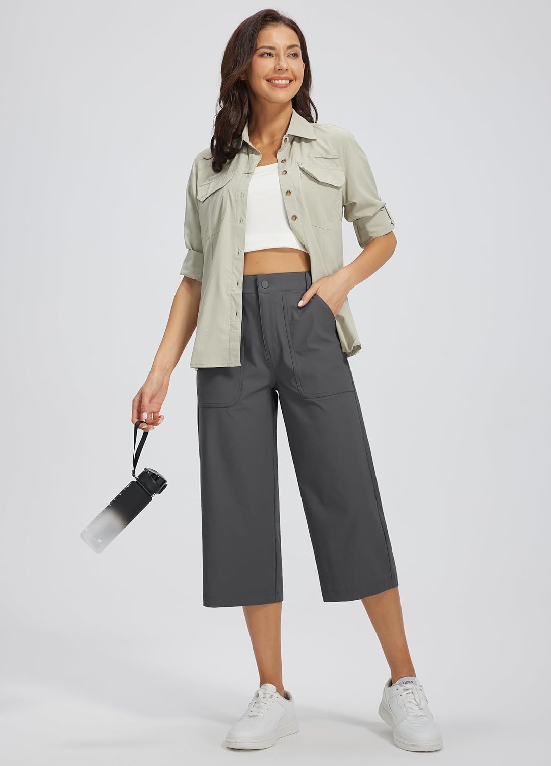 Libin Women's Capri Pants Lightweight Wide Leg Business Casual Pants Lounge Work Travel Hiking Walking with Pockets - Image 6