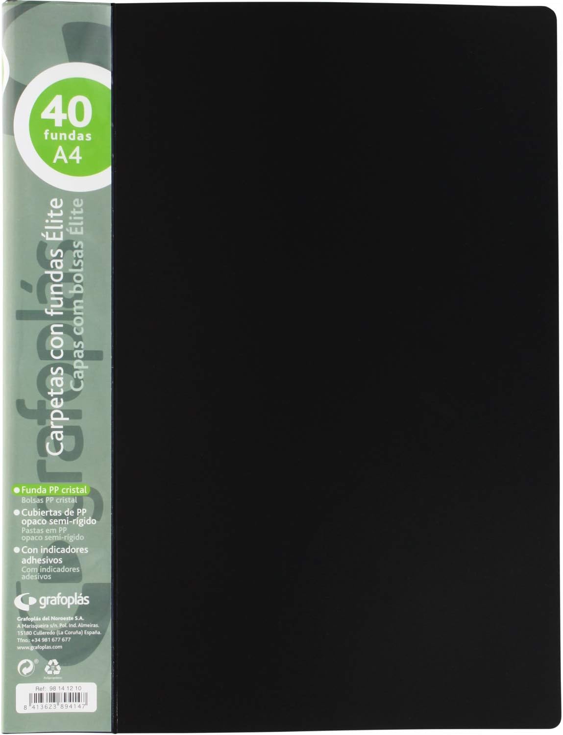 Grafoplás 98141210 Elite Folders with Sleeves, 40 Pockets, Semi-Rigid Covers, Black, A4