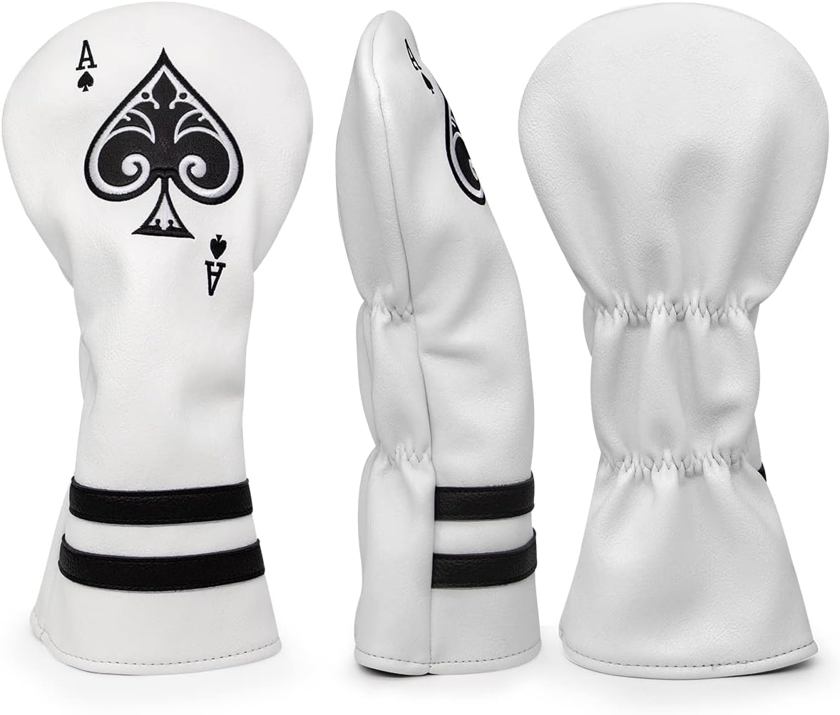 Montela Golf Club Covers Poker Ace 3 Wood Headcover Driver Cover Fairway Wood Headcover Hybrid Cover Leather Golf Headcover for Scotty Cameron Odyssey Taylormade Spider All Brand