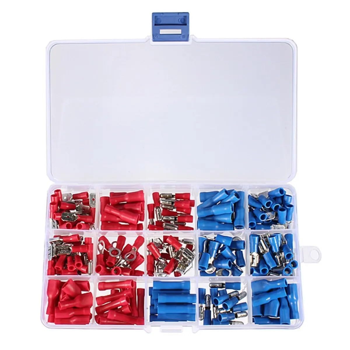 200Pcs/Set Red Blue Terminators Assorted Insulated Spade Ring Connectors Crimp Electrical Cable Wire Terminals Kit