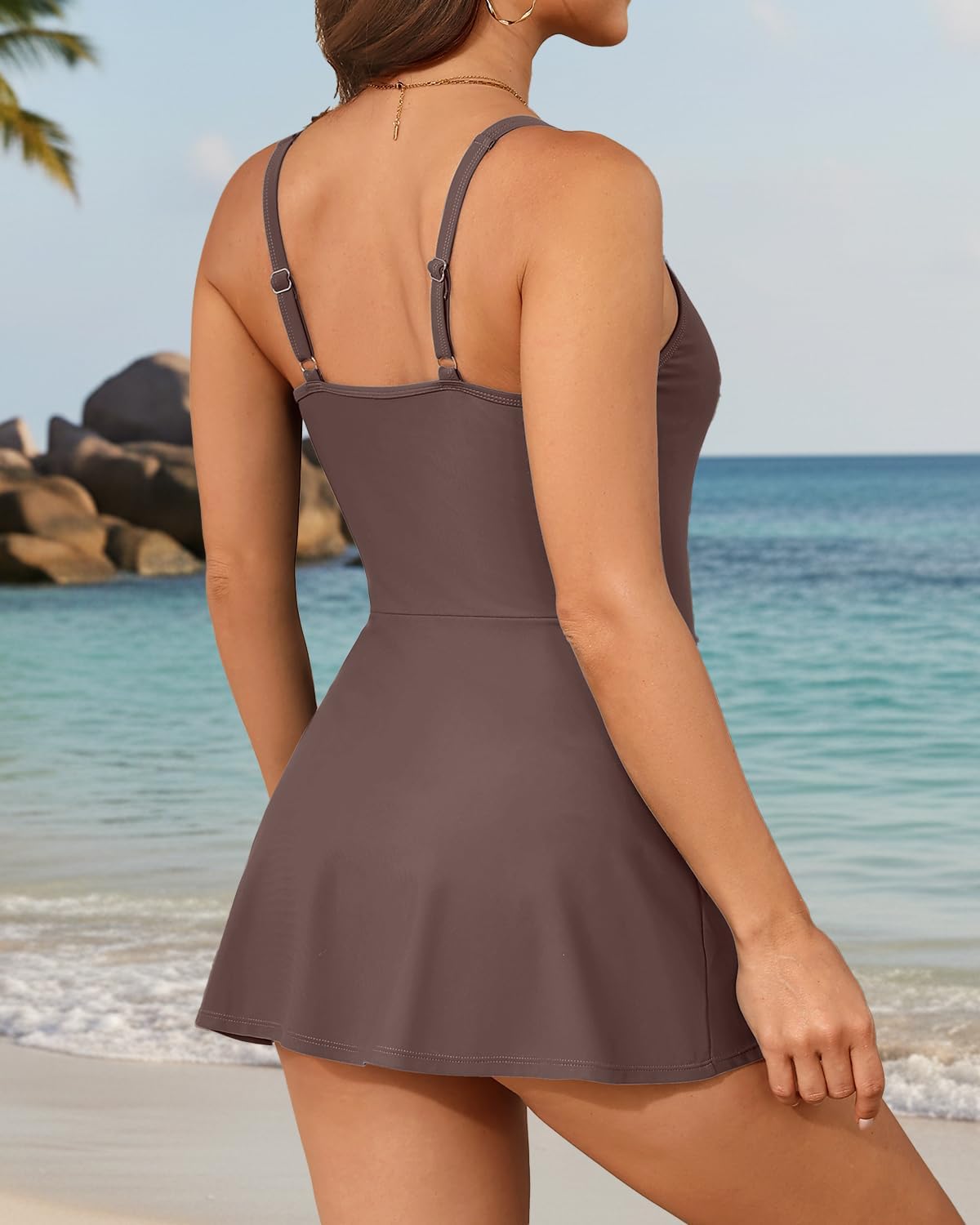 One Piece Swimdress for Women - Tummy Control Swimsuit with Skirt 2025 Wrap Tie Side Bathing Suit Dress - Image 2