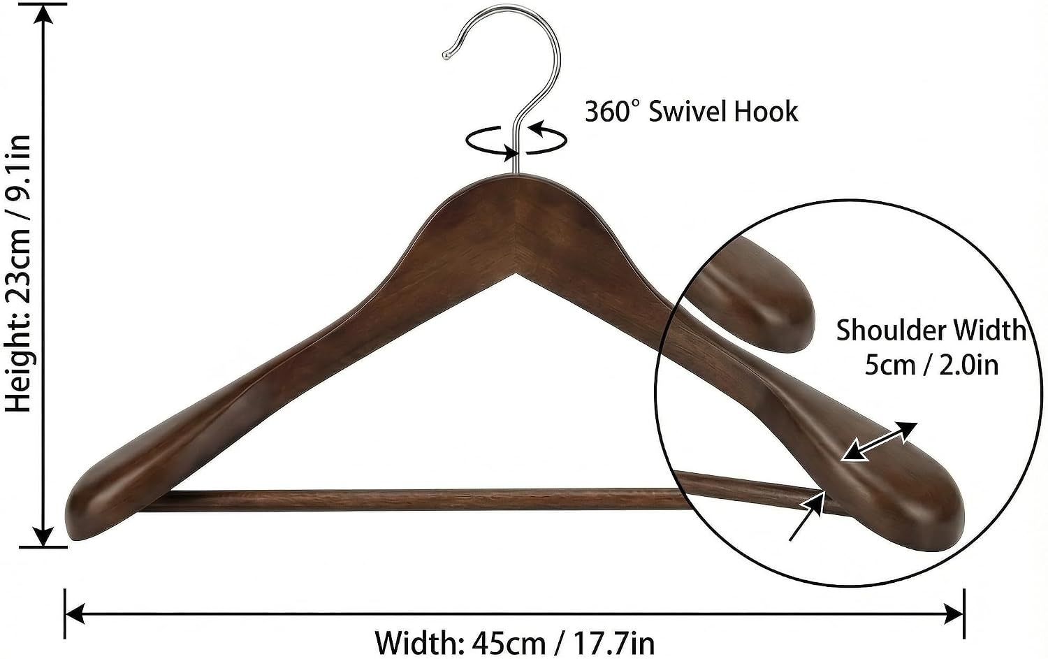Wooden Hangers for Suits: Unique 360° Rotating Hooks & Expanded 5.5cm Shoulder Design for Slip-Resistant Fit and Fashion! (12, Retro)