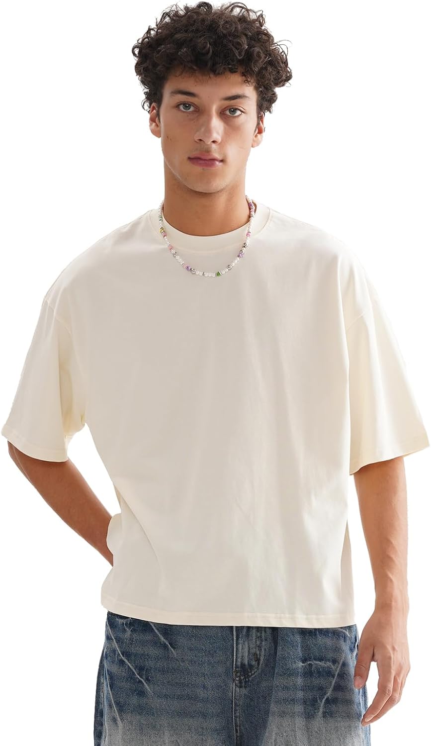 Men's T-Shirts Boxy Fit Cropped Oversized 100% Cotton Short Sleeve Round Neck T Shirts Fashion Tops Tees Shirts - Image 6