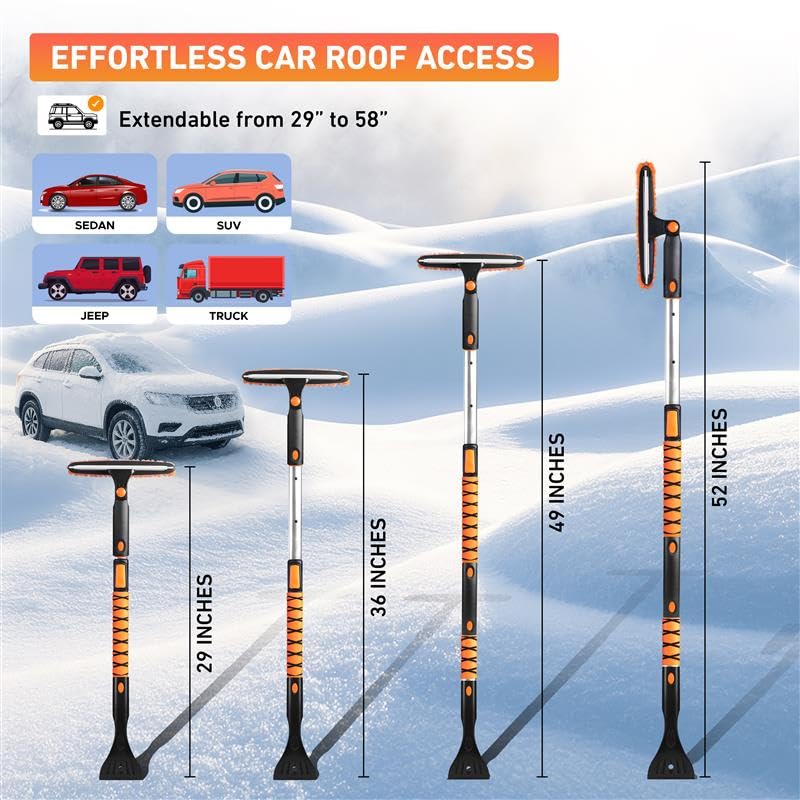 Image of EcoNour 49 inch Extendable Squeegee Snow Brush and Ice Scraper for Windshield | For Car Windows | 270 Telescopic Snow Broom with Pivoting Squeegee | Heavy Duty Car Snow Removal Tool for SUV, Truck & Car