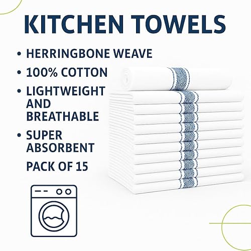 Miniatura 2 de Toallas de cocina, paquete de 15 toallas de 100% algodón, tejido de espiga, toallas de cocina, paños de cocina de 15 x 26 pulgadas, toallas de saco