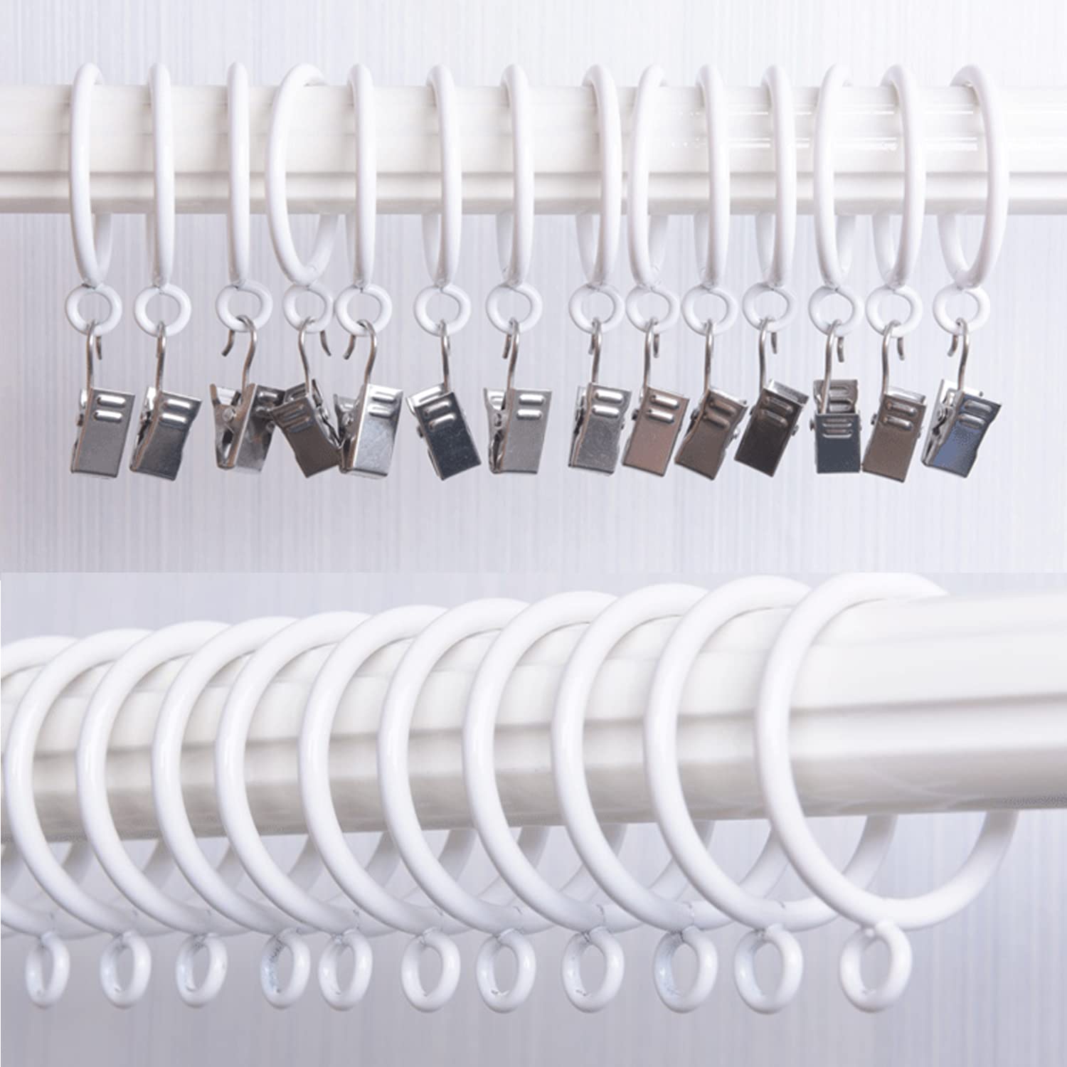 MroMax Anelli per tende in metallo resistente, decorativo, per doccia, antiruggine, diametro interno 3,8 cm, colore bianco, 32 pezzi