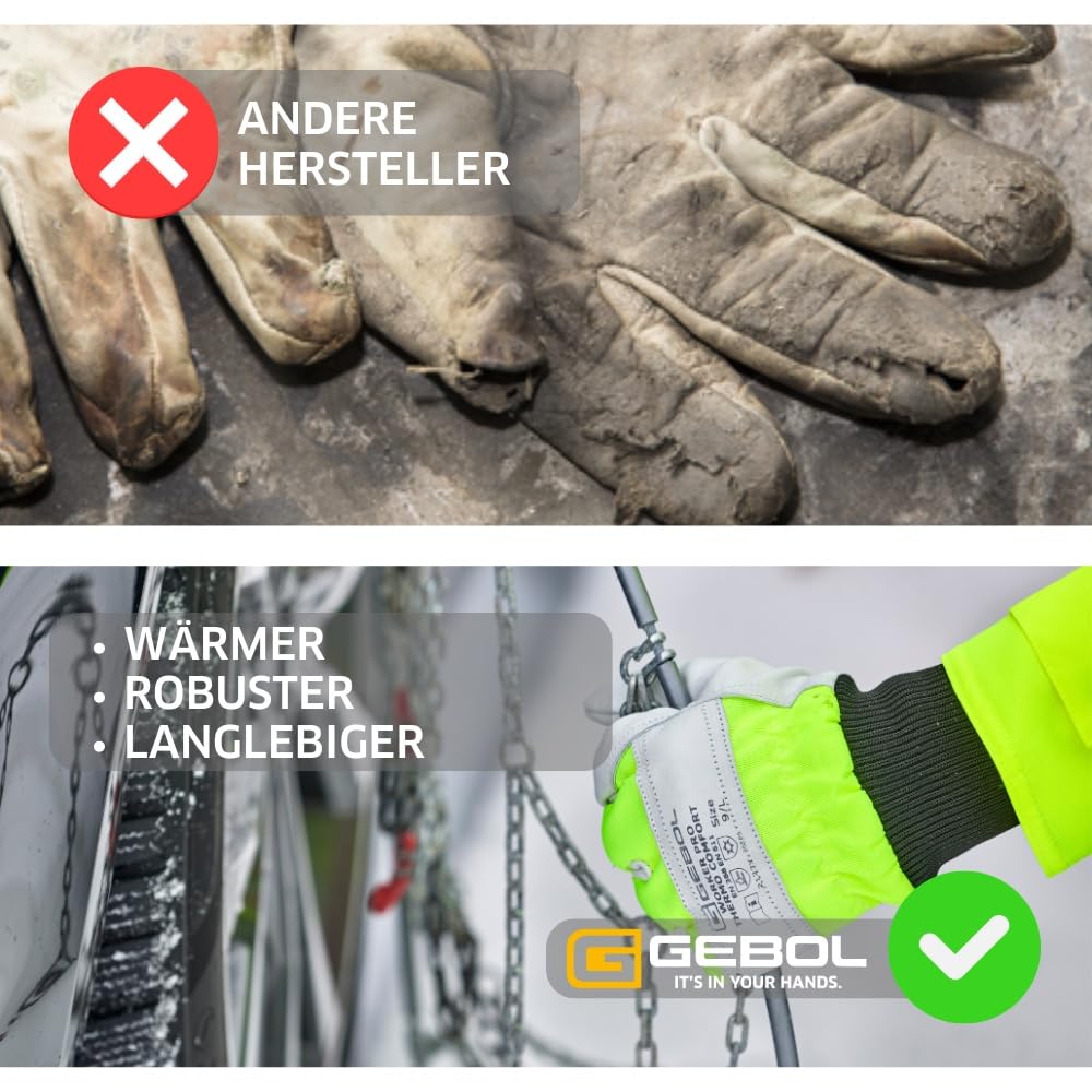 Gebol Worker Pro Thermo | maat XL (maat 10) | lederen werkhandschoenen met koude-isolerende voering | waterafstotende winterhandschoenen | eenvoudig uit en aan te trekken | voor heren | geel wit | 1