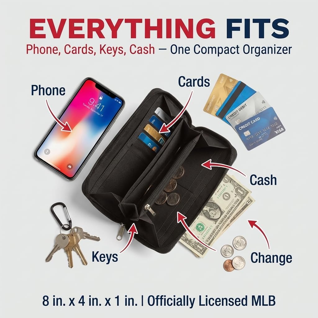 Littlearth MLB Boston Red Sox Curve Zip Organizer Wallet, Wristlet and Wallet in One, Team Color, 8 x 4 x 1 Inches