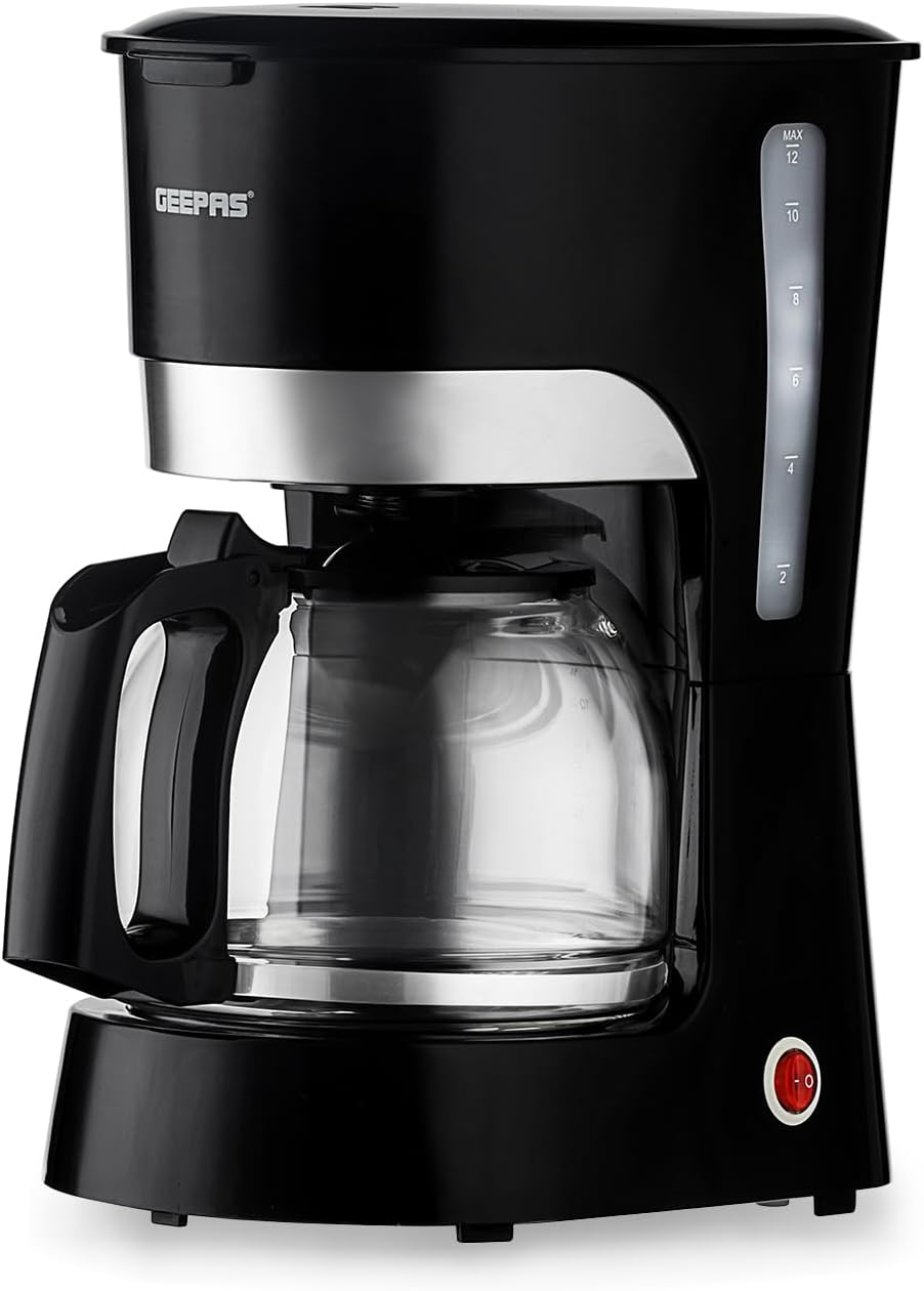 Geepas-Coffee Maker, 1.5L Filter Coffee Machine, GCM6103 | High Temperature Glass Carafe | Keep Warm & Anti-Drip Function | Reusable Filter | On/Off Switch with Indicator Light