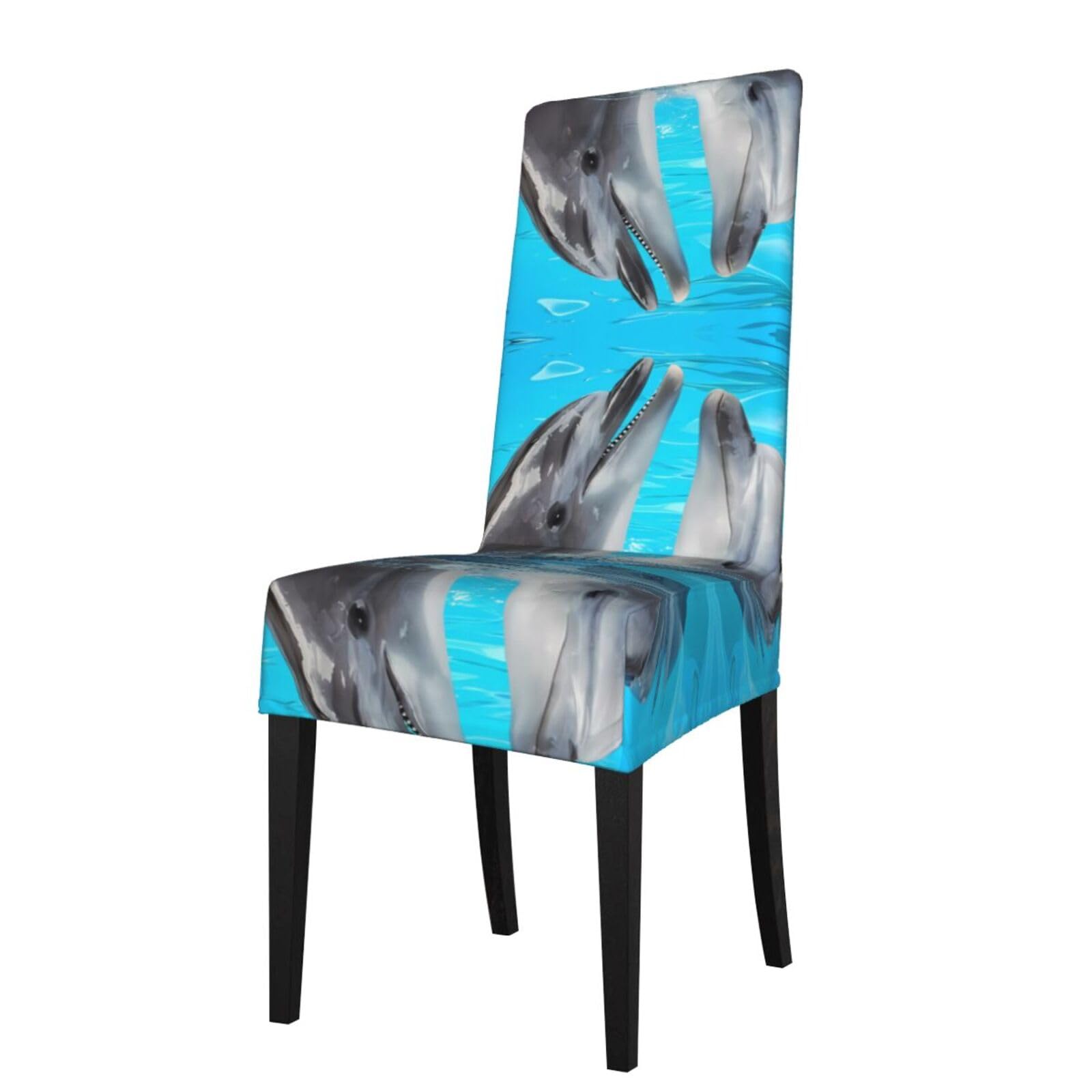 HJFCZH Cool dolphin Prints Dining Chair Throw Covers – Stretchable Polyester-Spandex Fabric for Elegant Home & Event Decor - Universal Fit & Easy Care