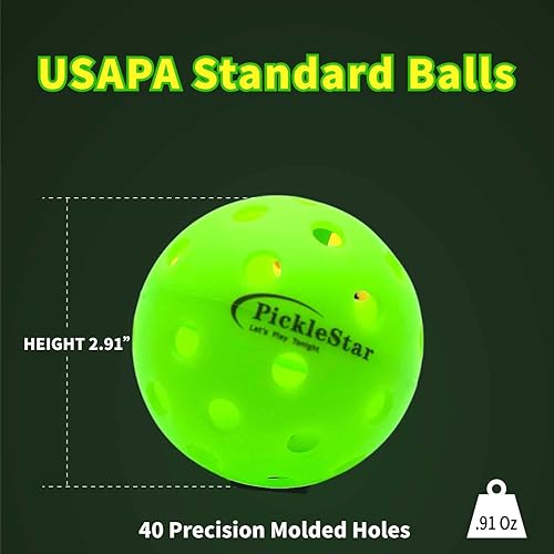 Miniatura 5 de PickleStar - Pelotas de pickleball con luz LED, bolas de pickleball que brillan en la oscuridad, tamaño oficial al aire libre con luz, paquete de 4