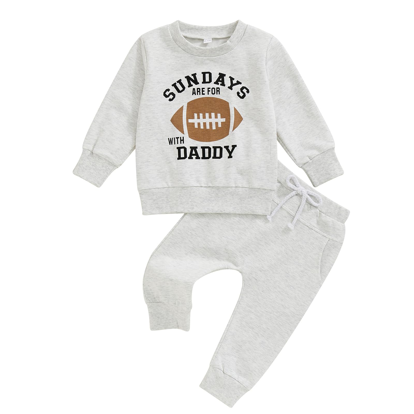 SAYOO Toddler Baby Boys Football Outfit Sundays are for Football with Daddy Rugby Sweatshirt Top Jogger Pants Fall Clothes (Gray, 6-12 Months)