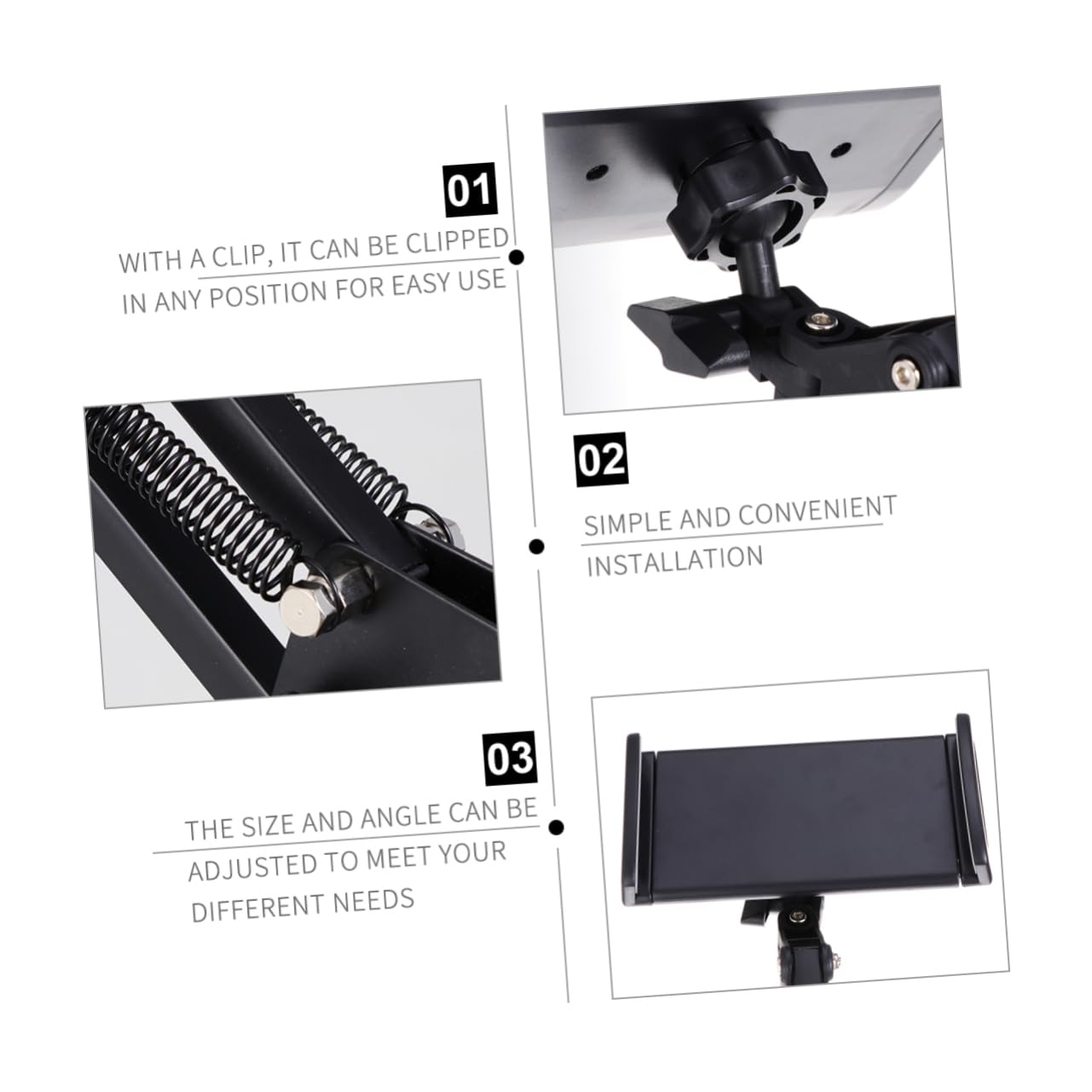 Mikikit Supporto Flessibile per Tablet e Telefono da Tavolo, Braccio Pieghevole in Ferro e Plastico, Clip Inclusa, Installazione Facile