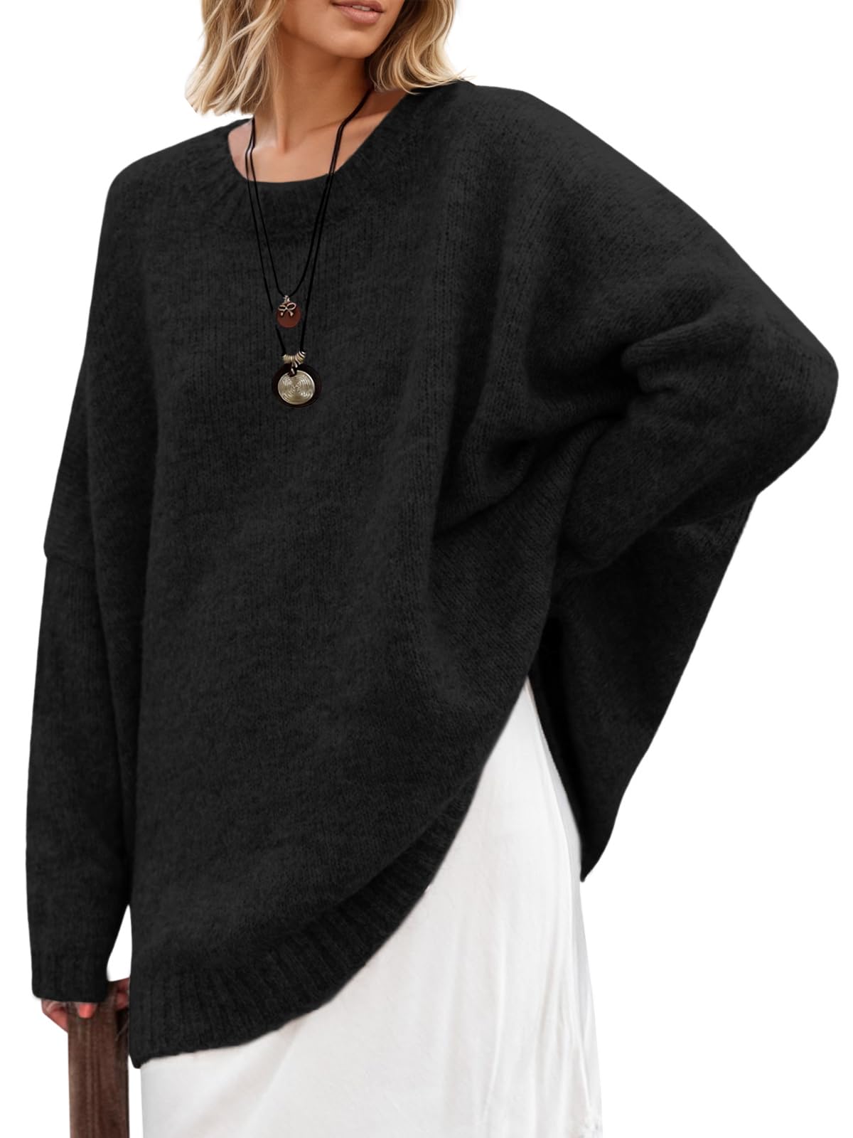 Saodimallsu Womens Oversized Tunic Sweaters Long Sleeve Crew Neck Chunky Knit Slouchy Casual Pullover Sweater Tops