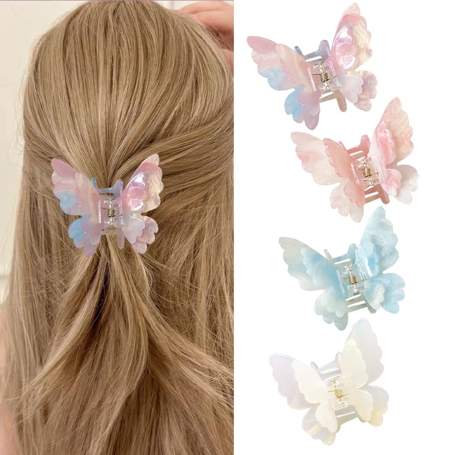 Fantasy Gradient Color Double Layered Butterfly Hair Clips, Medium Acrylic Claw Clips for Thick Thin Hair, Non-Slip Butterfly Jaw Clips, Beautiful
