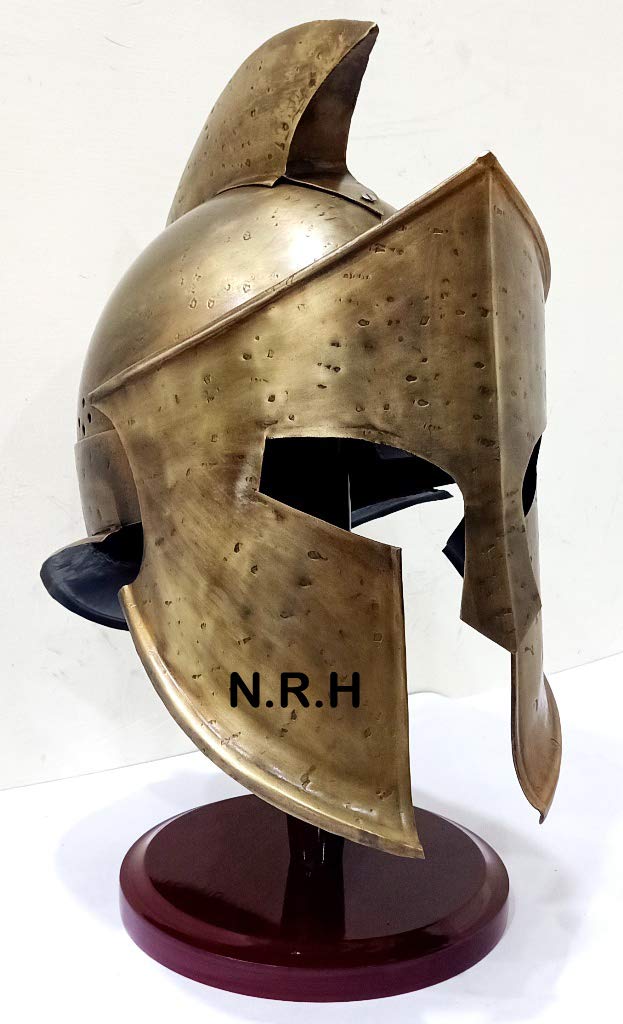 Nautical Replica Hub Halloween Medieval Armour King Leonidas Greek Spartan 300 Roman Helmet with Wooden Stand