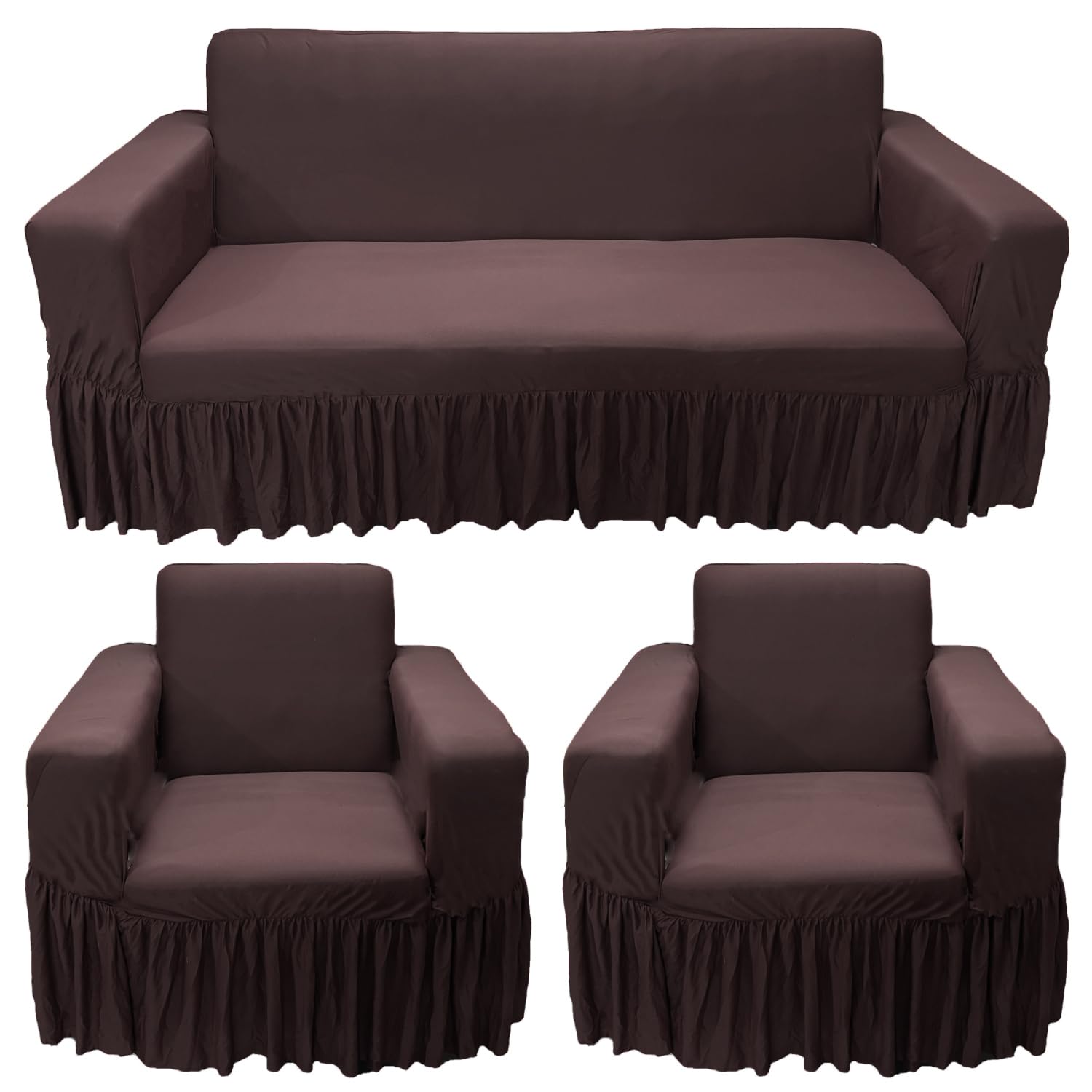 Sofa Cover 5 Seater Fully Covered Universal Polycotton Spandex Sofa Cover with 360° Frill Non-Slip Sticky Elastic Stretchable Sofa Set Slipcover for (3+1+1 Seater) (Brown)-image-34