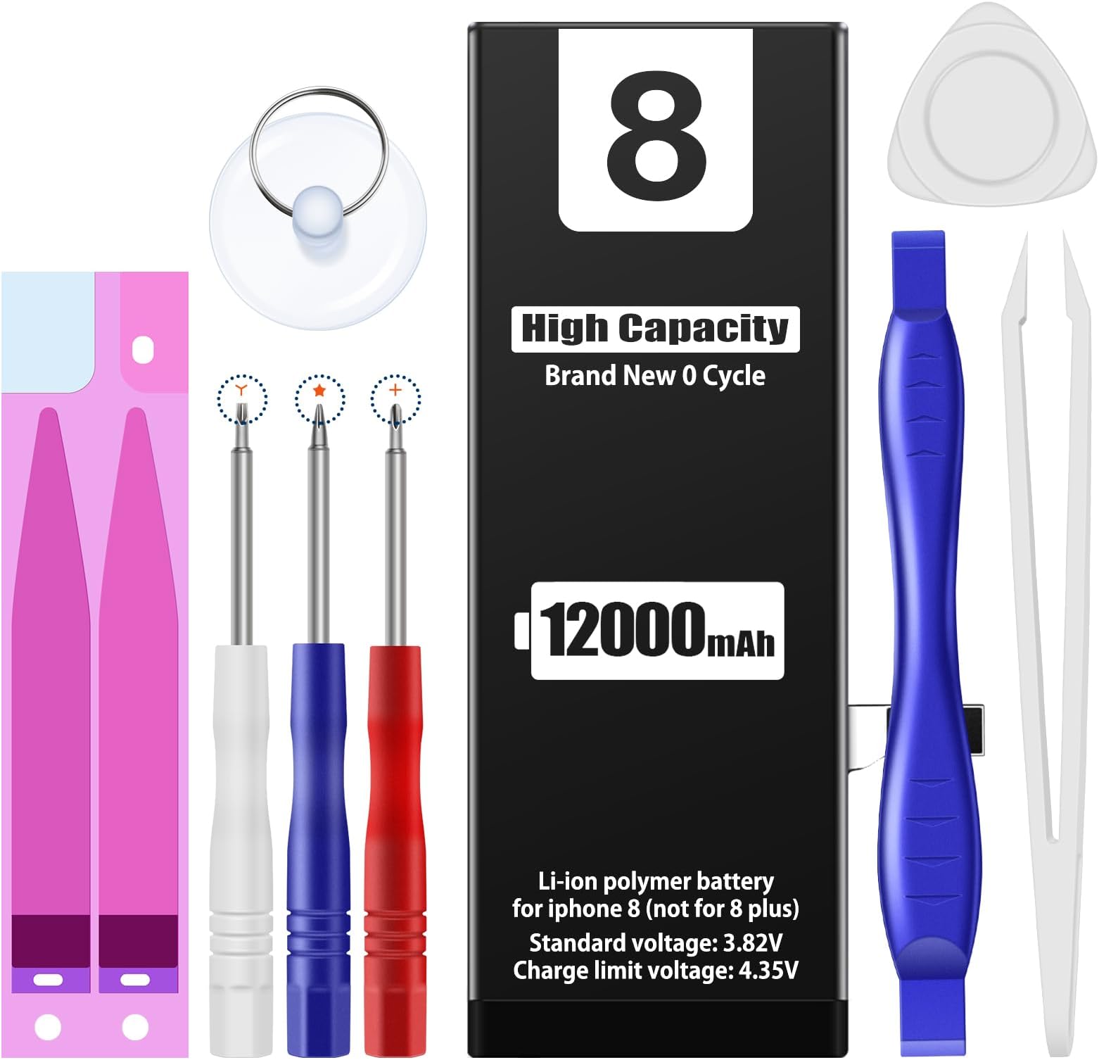 EMNT 12000mAh Battery for iPhone 8, (Model:A1863 A1905 A1906) High Capacity Than Others Replacement Battery with Complete Repair Tool Kit and Instructions.8