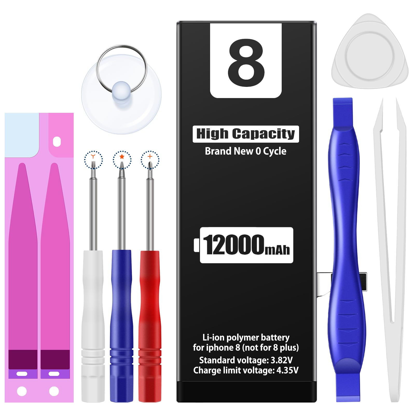 EMNT12000mAh Battery for iPhone 8, (Model:A1863 A1905 A1906) High Capacity Than Others Replacement Battery with Complete Repair Tool Kit and Instructions.8