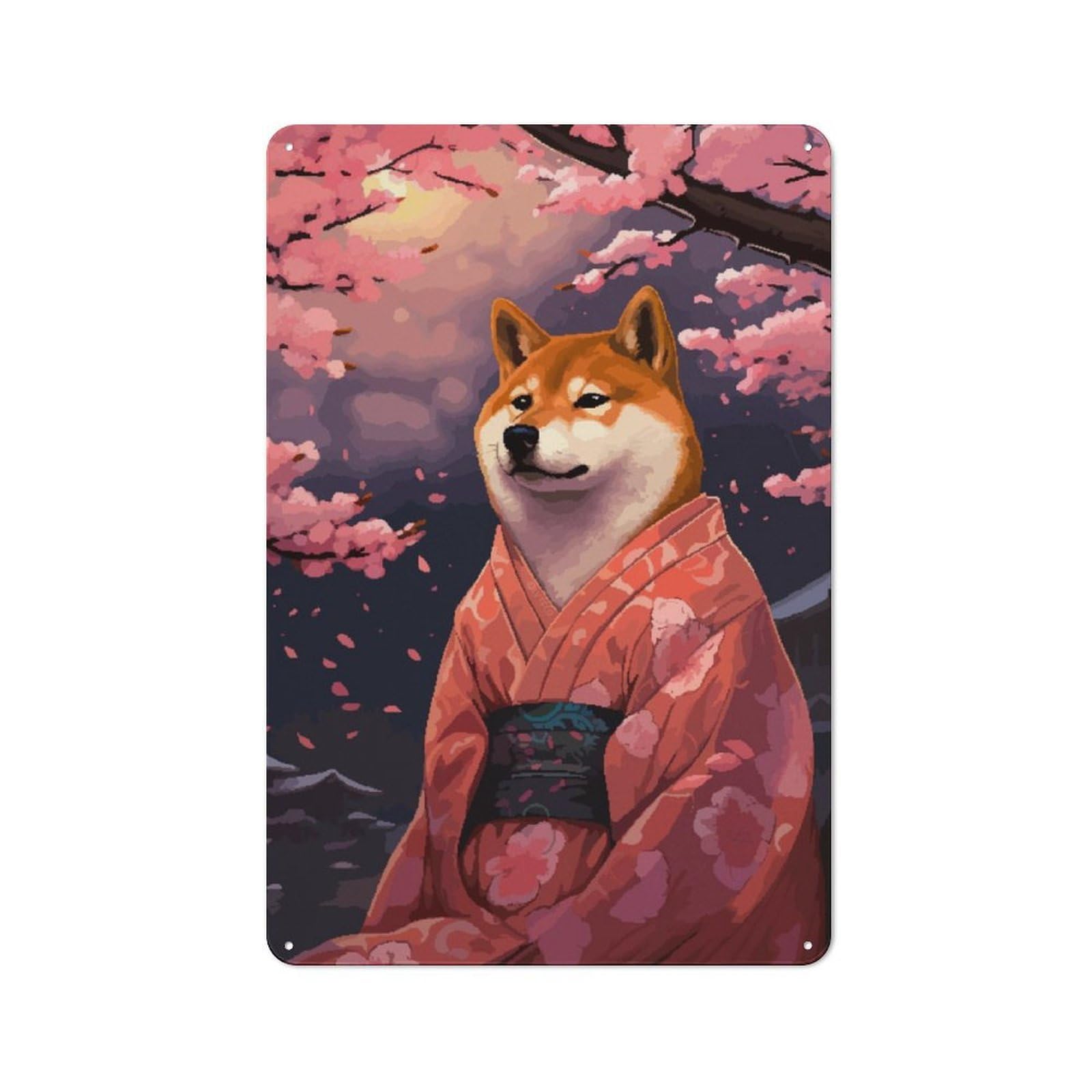 Junmoney Pixel Art Shiba Inu Sakura Retro Metal Wall Sign 30X20cm For Guest Room Or Hallway, New-Space Wall Decor For Home Decor Collectors