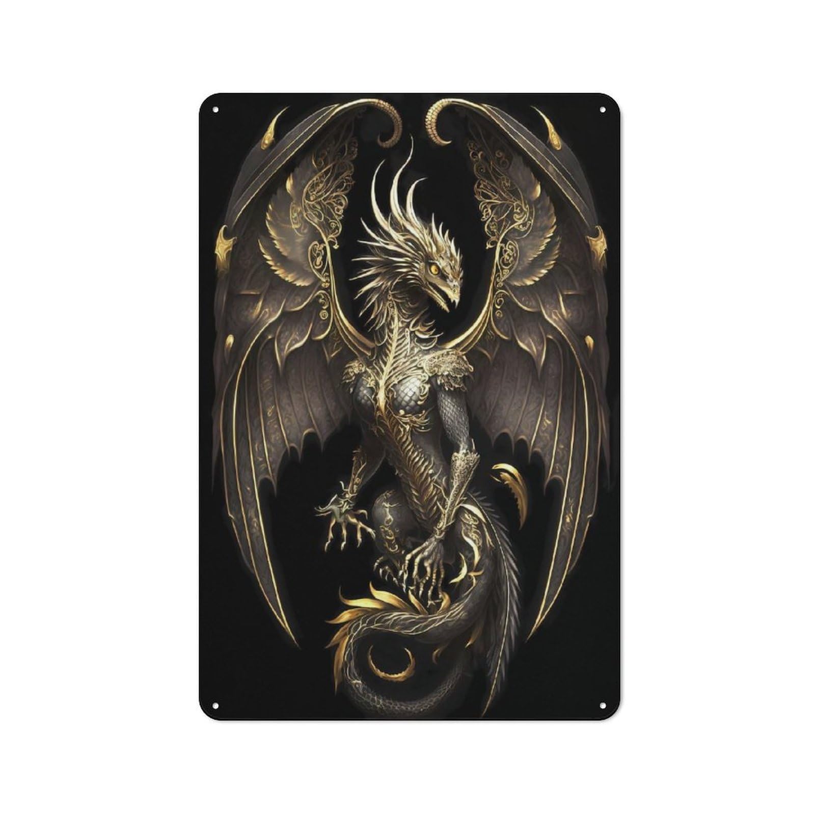 Junmoney Style-5 Golden Queen Dragon Vintage Tin Sign 30X20cm, Vintage Diner Style Decor For Kitchen, Cafe, Pantry Or Dining Room