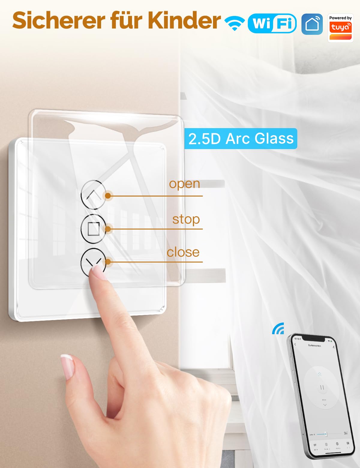 MOES 2.5D Rolladenschalter Smart Wlan mit Prozentanpassung,Kompatibel mit Alexa und Google Home, Zeitschaltuhr und Sprachsteuerung,Rolladensteuerung Unterputz,Neutralleiter erforderlich(Weiß)